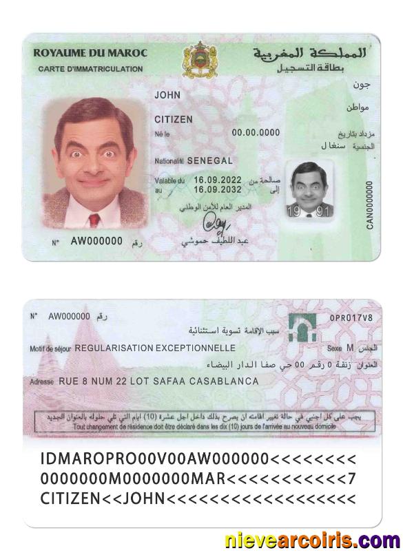 Morocco registration card